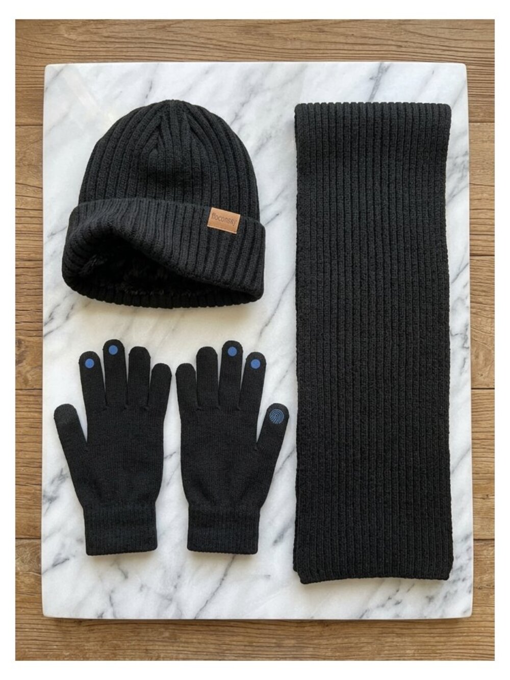 Men's 3 Piece Winter Knit Hat Scarf Gloves Set Acrylic Fleece Lined